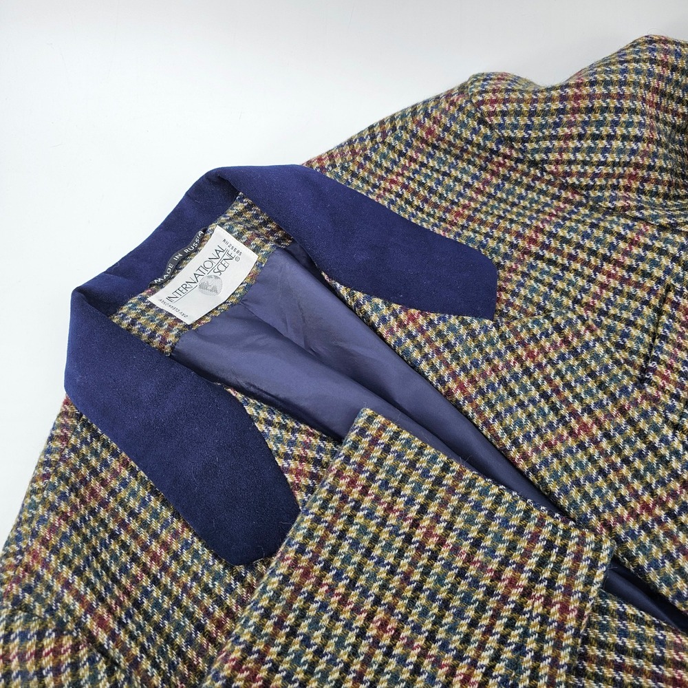 International Scene Blazer Womens 13/14 Multi Houndstooth Tweed Elbow Patches